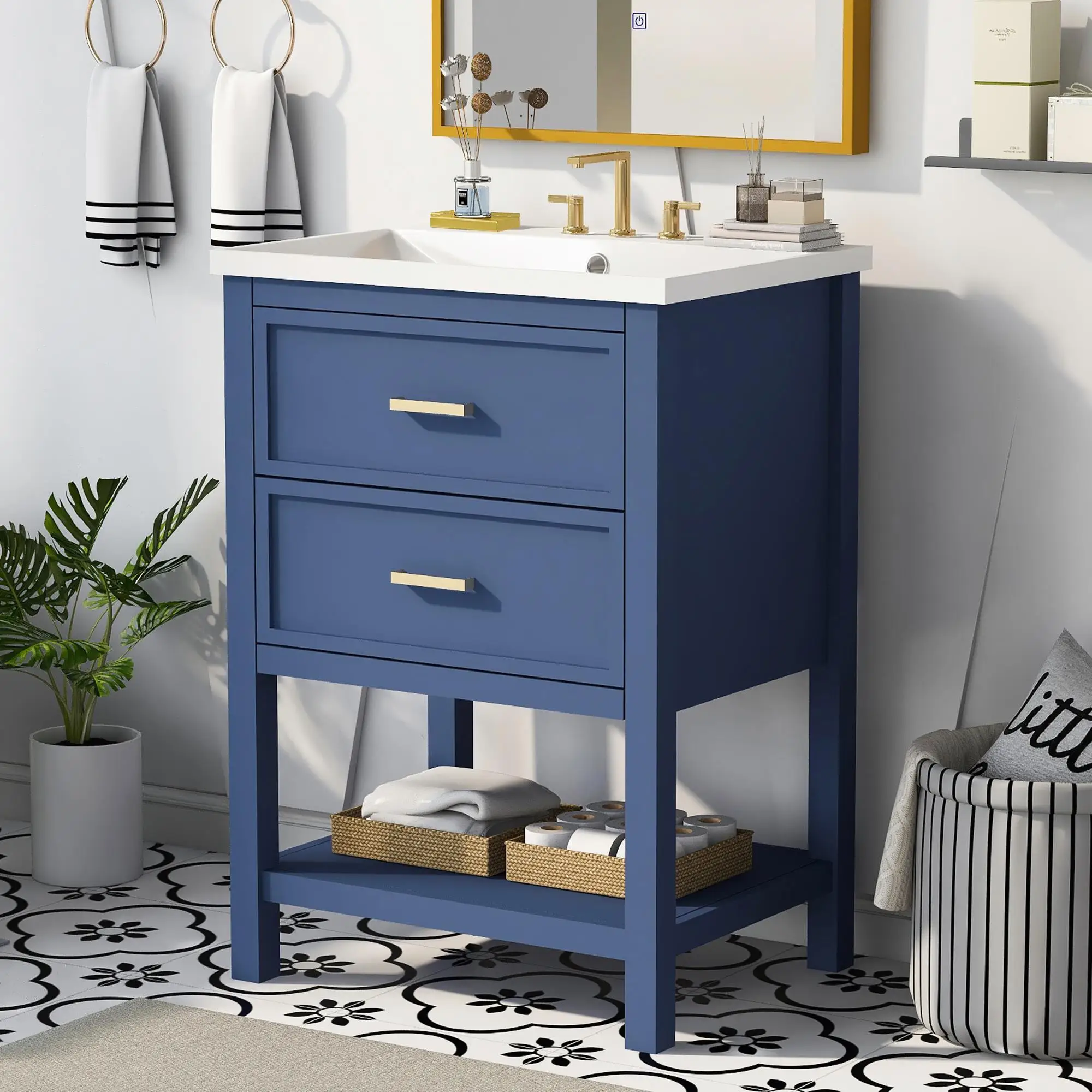 24'' Modern Bathroom Vanity with Top Sink & 2 Drawers - Stylish Storage Cabinet for Single Sink