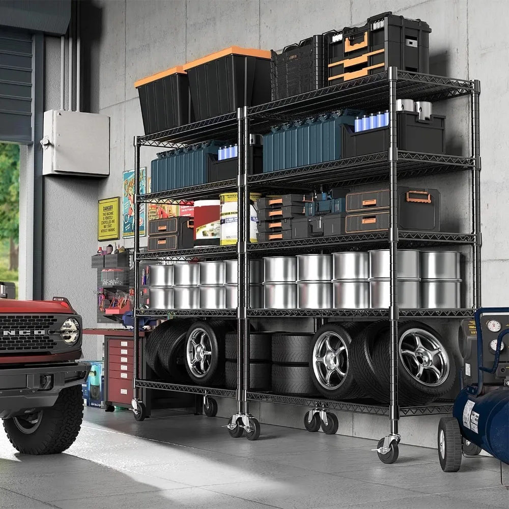 

Metal Wheel Shelves Units Adjustable Heavy Duty Rack, Storage Shelving Unit Garage Storage Rack