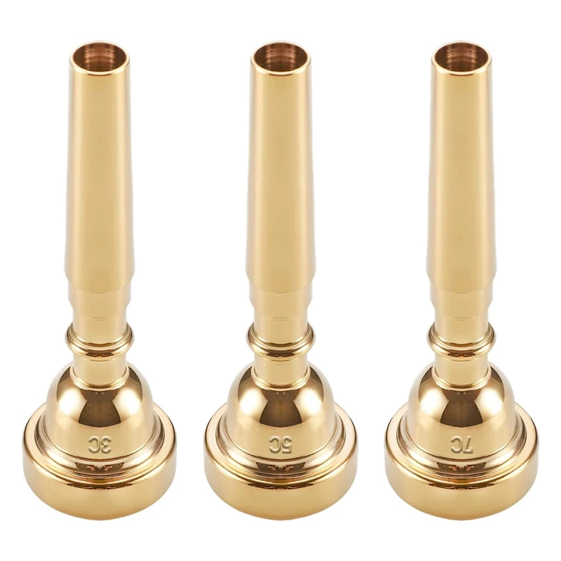 3PCS Trumpet Mounthpiece Set (3C 5C 7C) Gold Plated For Beginner Musical Trumpet Spare Parts Or Finger Exerciser