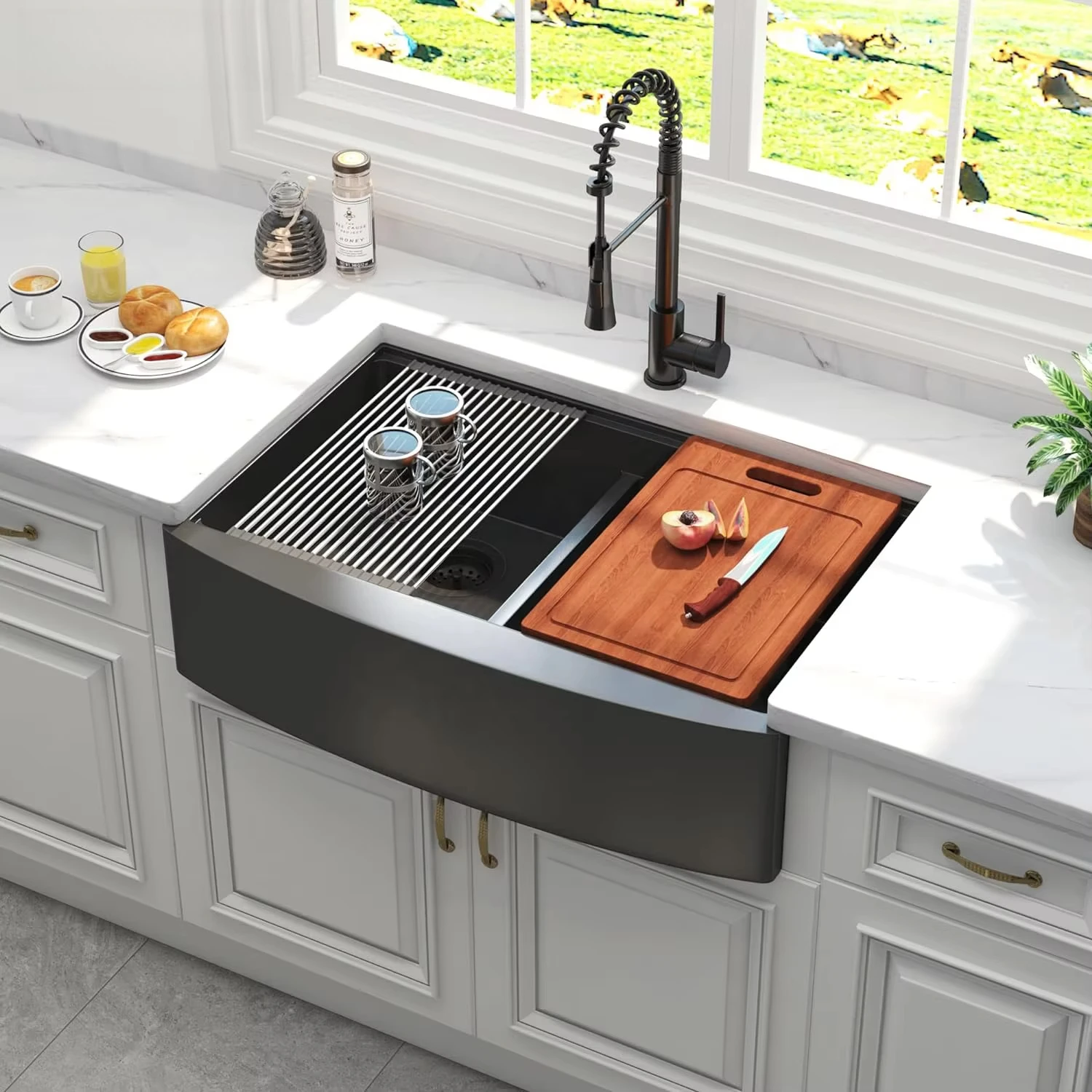 Hot Durable Stainless Steel Handmade Kitchen Undermount Unequal Double Bowl Apron Sink with Accessories