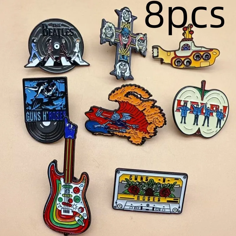 8Pcs Funny Music Skull Brooch Creative Guitar Erhu Skull Enamel Brooch Metal Badge Backpack Clothing Accessories Wallet Pendant