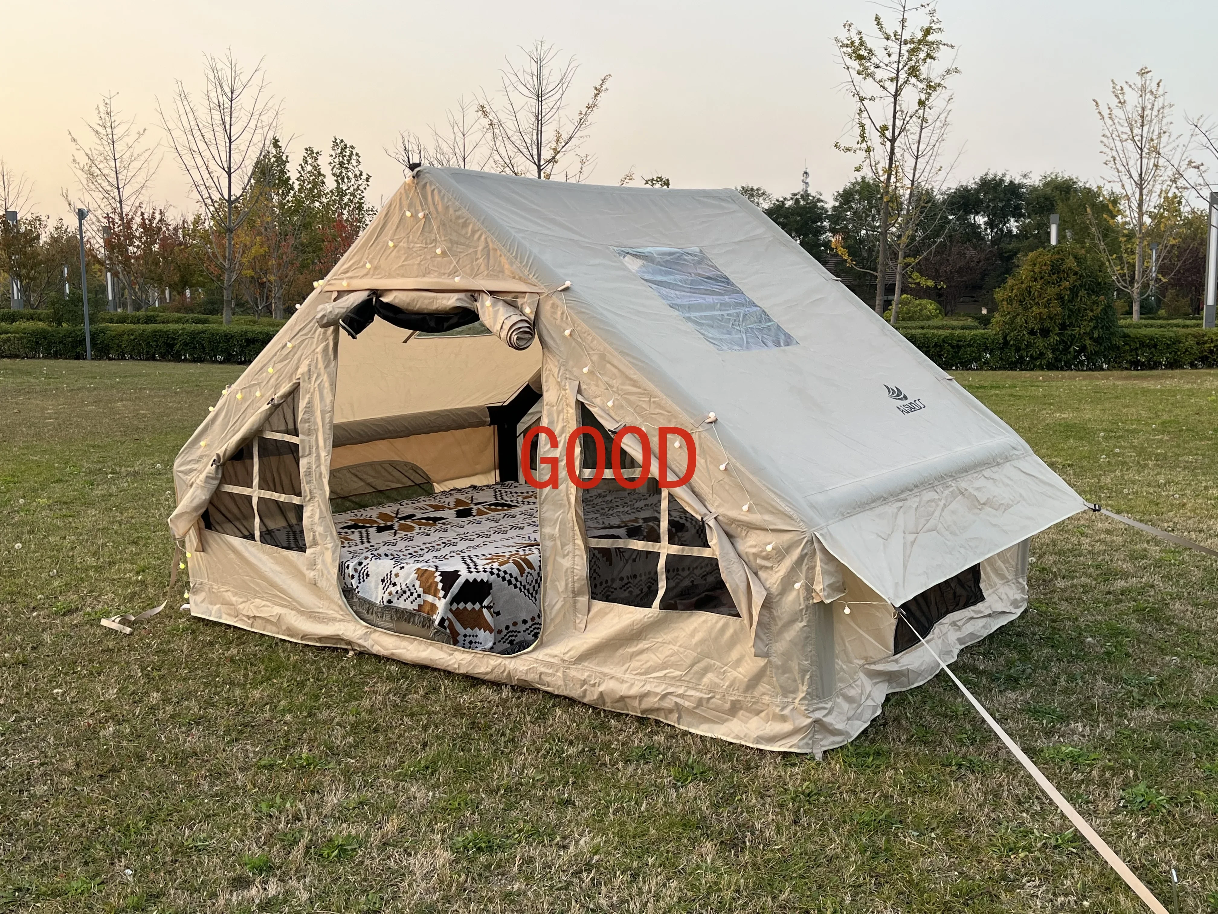 

Aisunss Large Outdoor Inflatable Camping Carbin Tent,Family 3-4 Person,Glamping Easy Set up,windproof,rainproof,with Inflator,