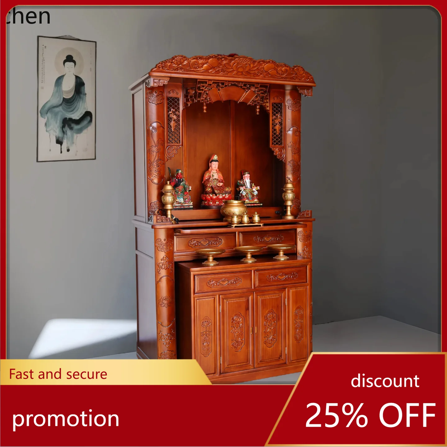 

Cz guanyin for home worship cabinet shrine solid wood niche standing cabinet buddha cabinet offering table god of wealth