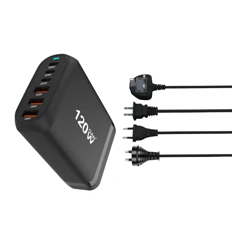 Cargador GAN de 120W, 6 puertos USB tipo C, PD, carga rápida 3,0, USB tipo C, USB móvil