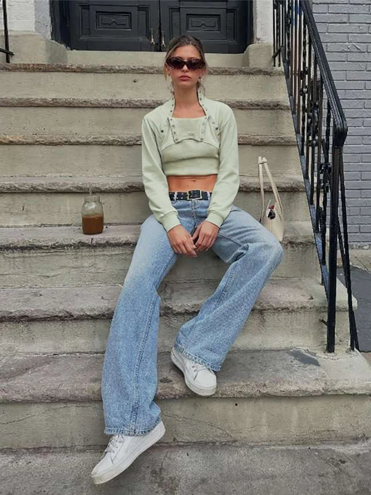 

Sisterlinda, простые классические укороченные топы, женские водолазки на пуговицах с длинными рукавами, базовые повседневные трендовые эластичные уличные футболки, осенние трендовые футболки