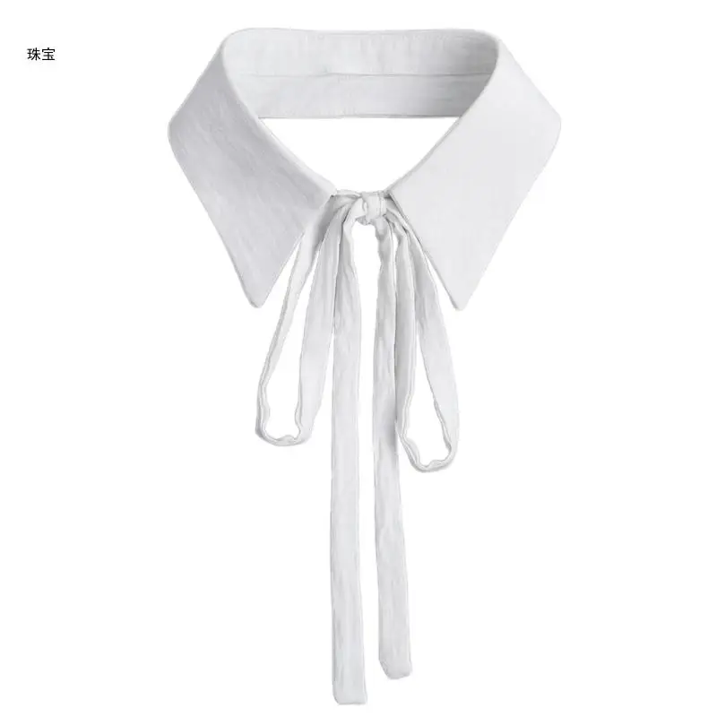 

X5QE Women Bows Tie Lapel False Collar Wrinkled Detachable Blouse Faux Half Shirt Collar Decorative Necklace Choker Neckwear