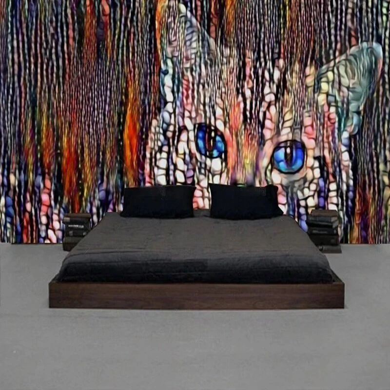 

European-style hand-painted cute cat color block patchwork decorative painting for TV bedroom home decoration background wall