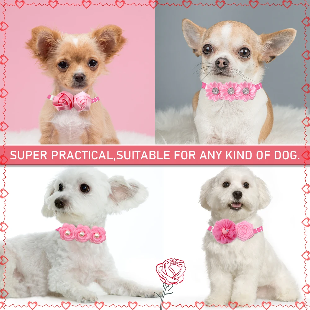 20/50pCs Flower Dog Bowtie Valentine's Day Dog Accessories Dog Bow Tie Pink Girl Dog Bowties Love Dog Supplies For Small Dogs