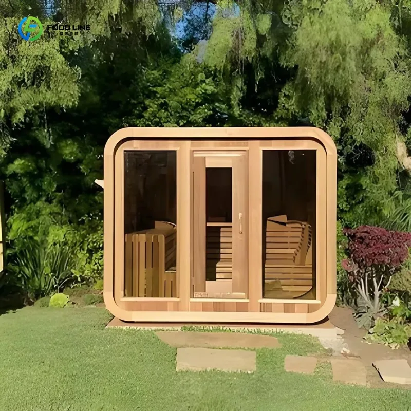 Customized Luxury Outdoor Square Sauna Room Premium Solid Wood With Classic Traditional Design