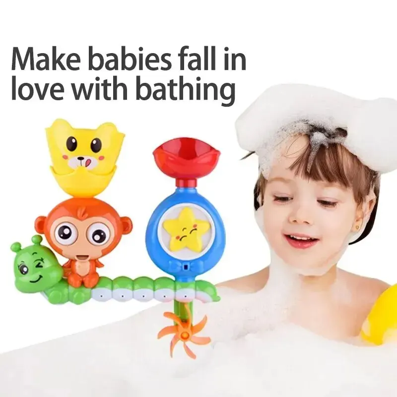 Little Monkey Turning Music Rotating Water Wheel Baby Bath Toys Baby Water Spray Children Playing Water Girls Boys