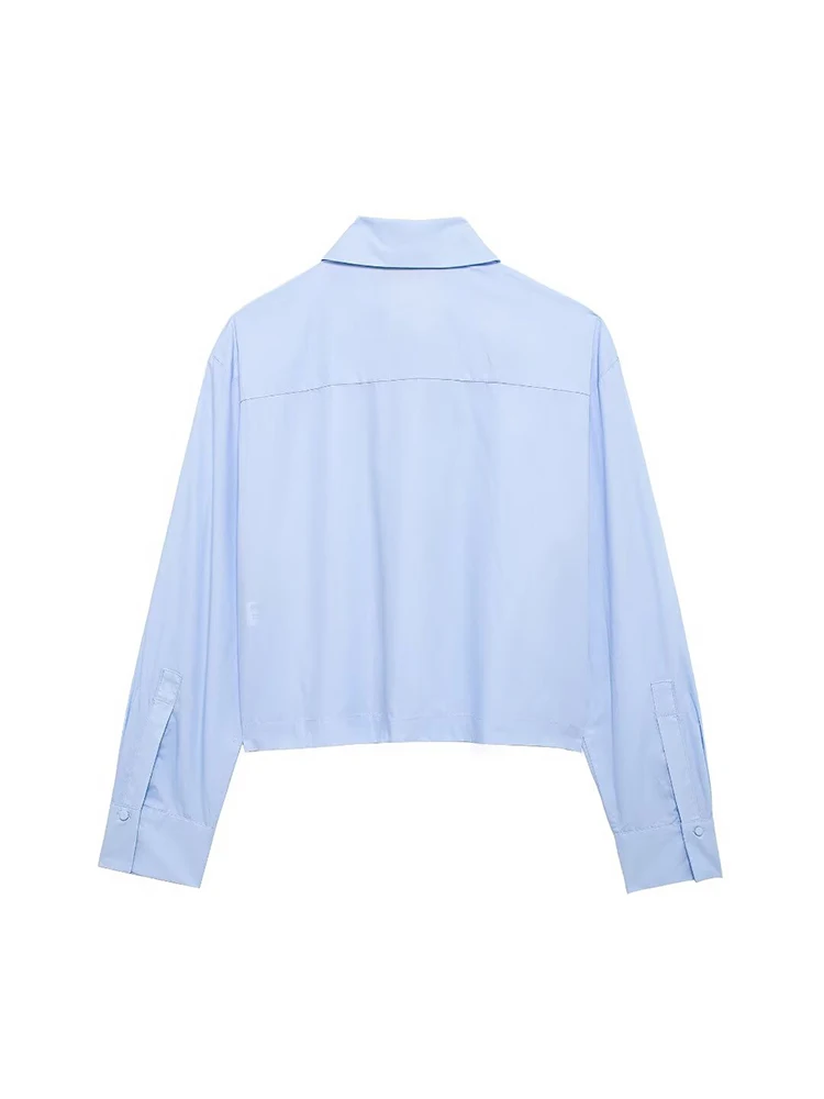 2024 New Women Top Ladies Casual Jewelry Decoration Poplin Long Sleeve Collar Short Shirt