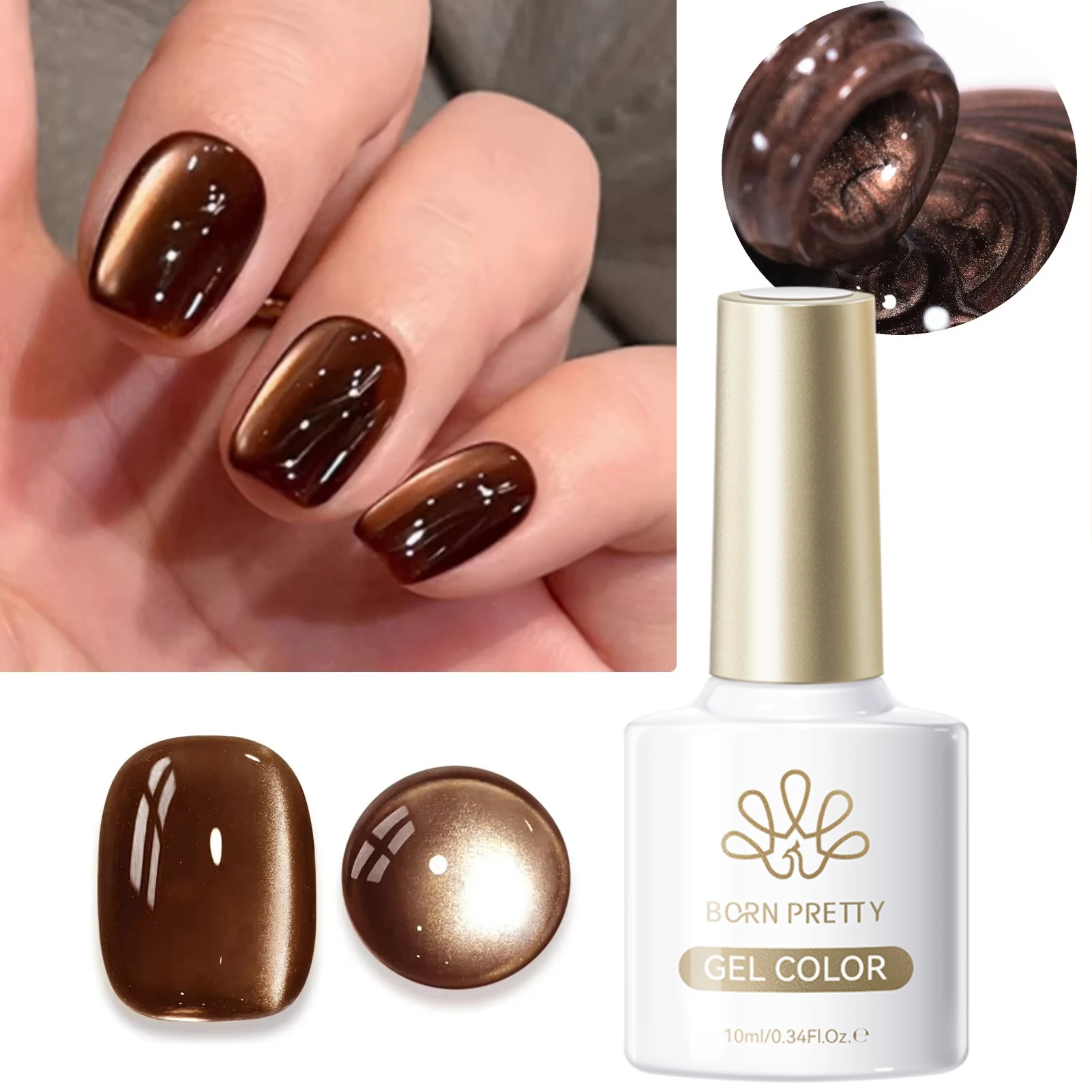 BORN PRETTY 10ml Dark Brown Red Glass Bead Cat Magnetic Gel Nail Polish Semi Permanent Soak Off UV LED Varnish Nail Art Salon
