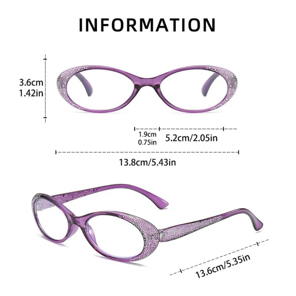 Spectacle Lens Power 0 +100 To +400 Anti Blue-ray Presbyopia Glasses Vision Care Rhinestone Farsightedness Reading Glasses