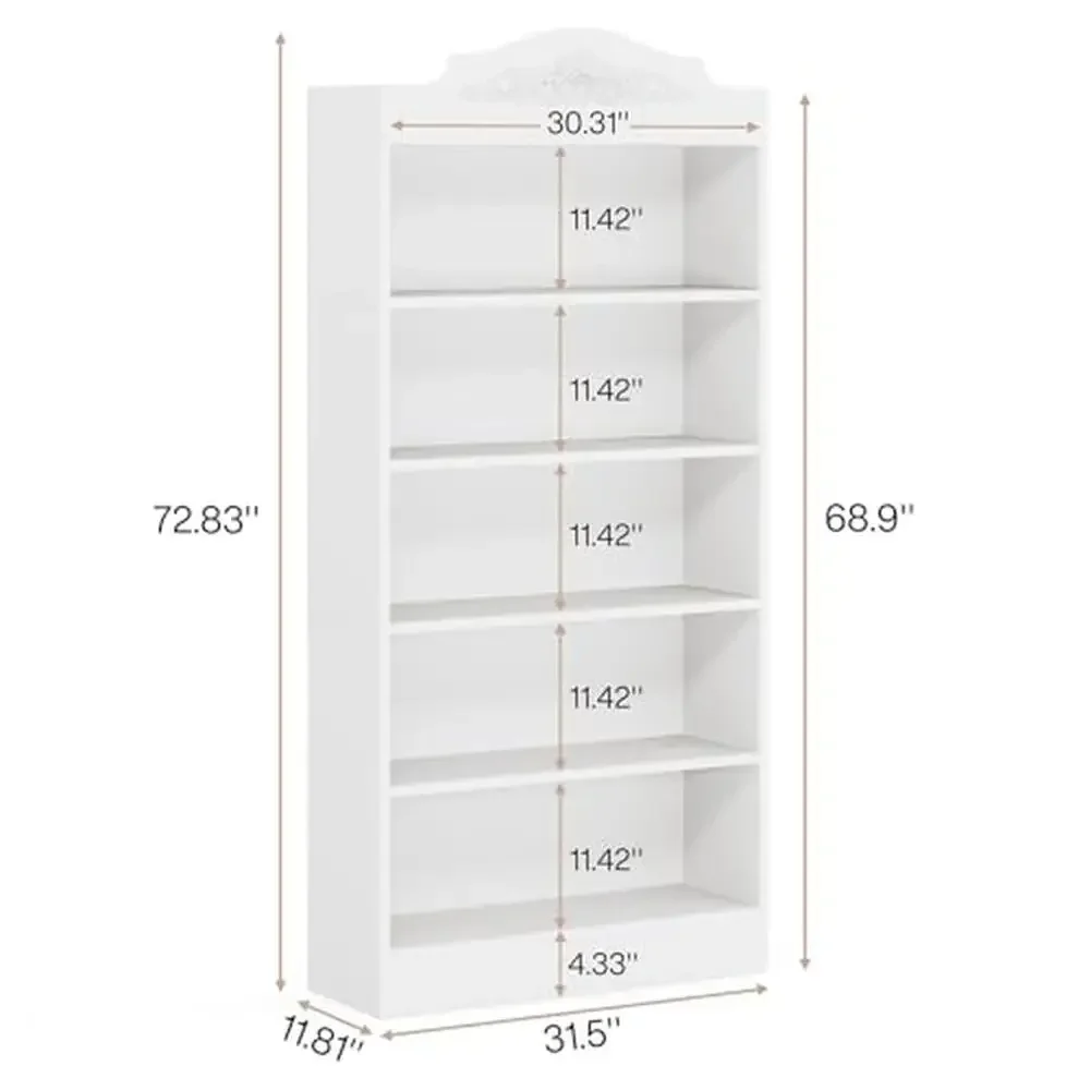 5-Tier White Wood Bookcase Set 73