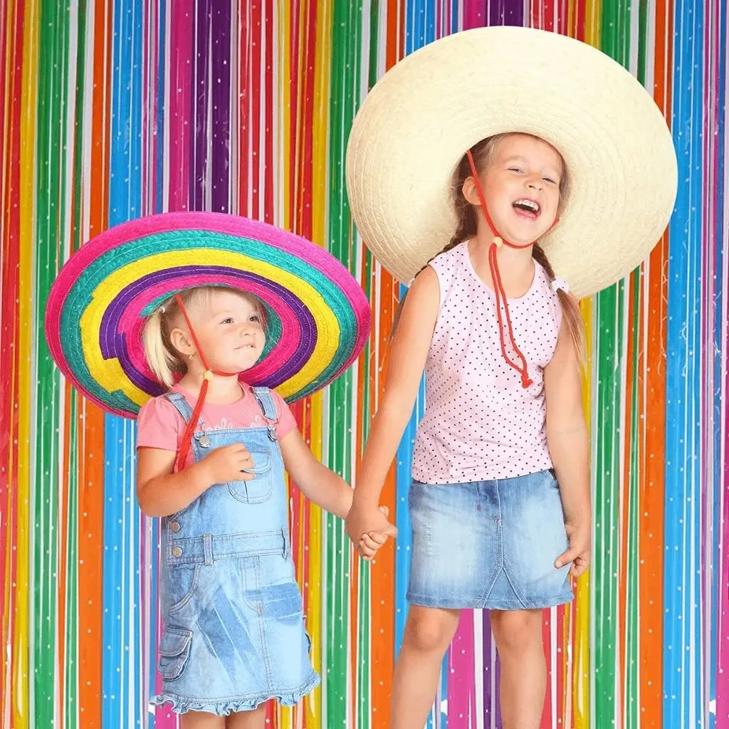 1 x 2,5 m bunter Folien-Fransen-Vorhang-Hintergrund für mexikanische Fiesta-Party, Fotokabinen-Hintergrund, Regenbogen-Geburtstagsthema, Party-Dekoration – Detail 3