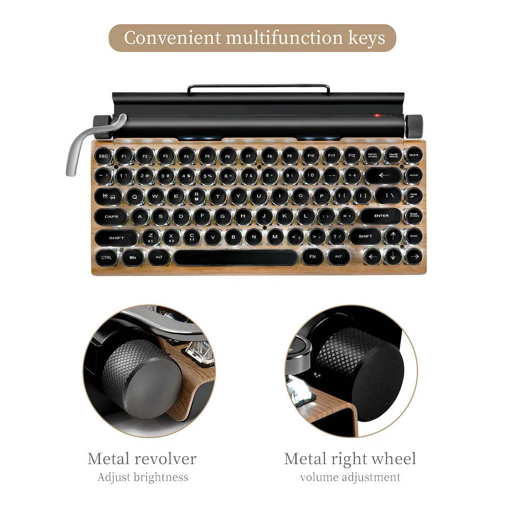 Retro Typewriter Keyboard Wireless Bluetooth Mechanical Keyboards 83 Keys Computer Keyboard for Laptop PC Gaming