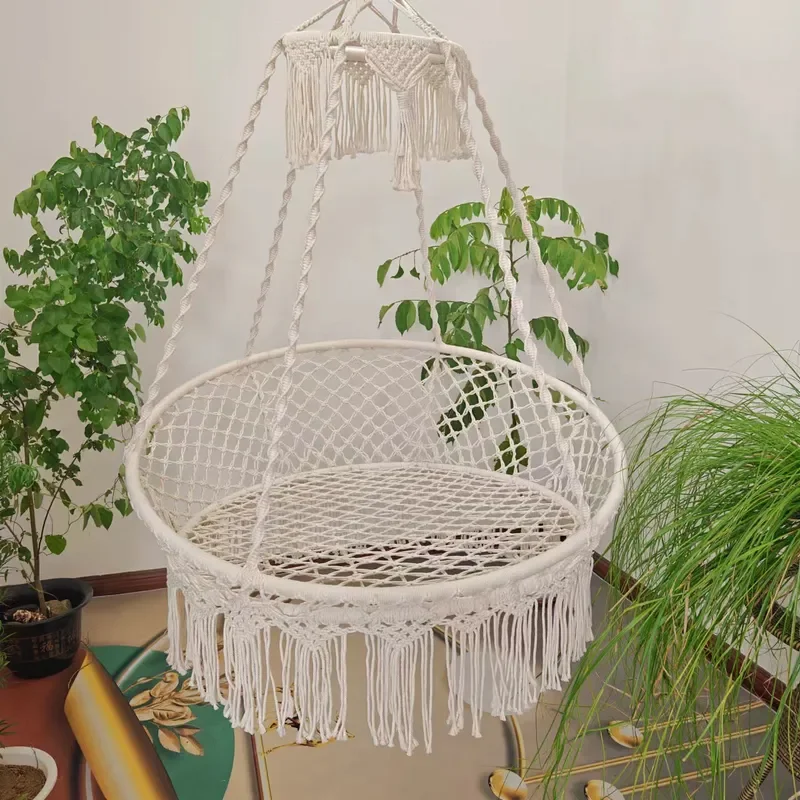 Large Handwoven Hanging Chair Bohemian Style Swing Basket for Balcony Garden Soft Hammock Seat for Adults and Kids