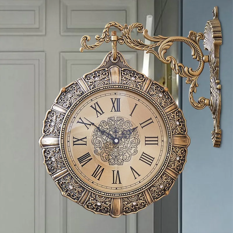 European retro living room silent double-sided clock personalized American luxury two-sided clock work art creative clock wall w