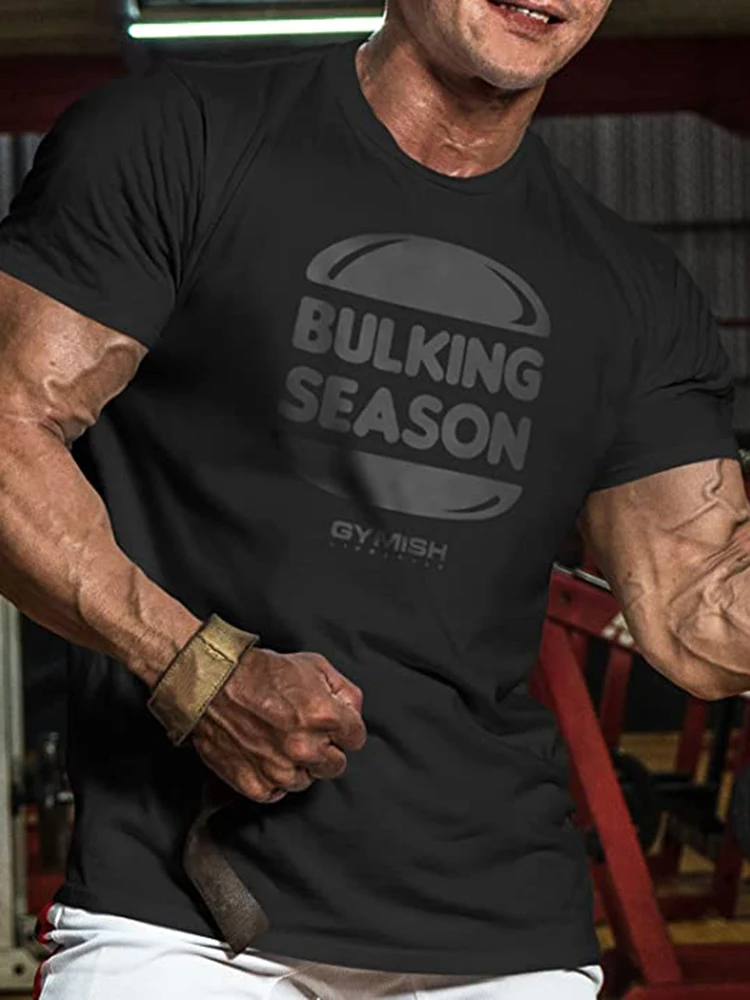 Bulking Season V2 Workout T-Shirt Funny Gym Shirts High Quality Cotton Casual Men Short Sleeves Top Muscle Man Tough Guy T-Shirt