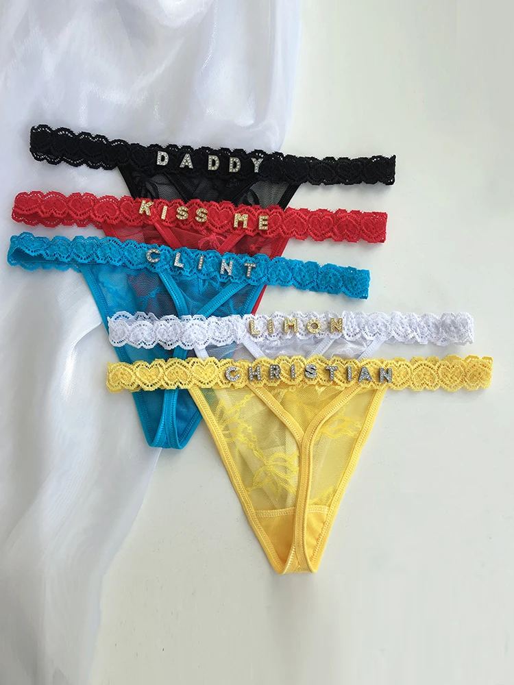 Custom Thong Panties with Name DIY Thongs Sexy Lady Customized Letter Underwear G-String Personalized Tanga Bikini Festival Gift