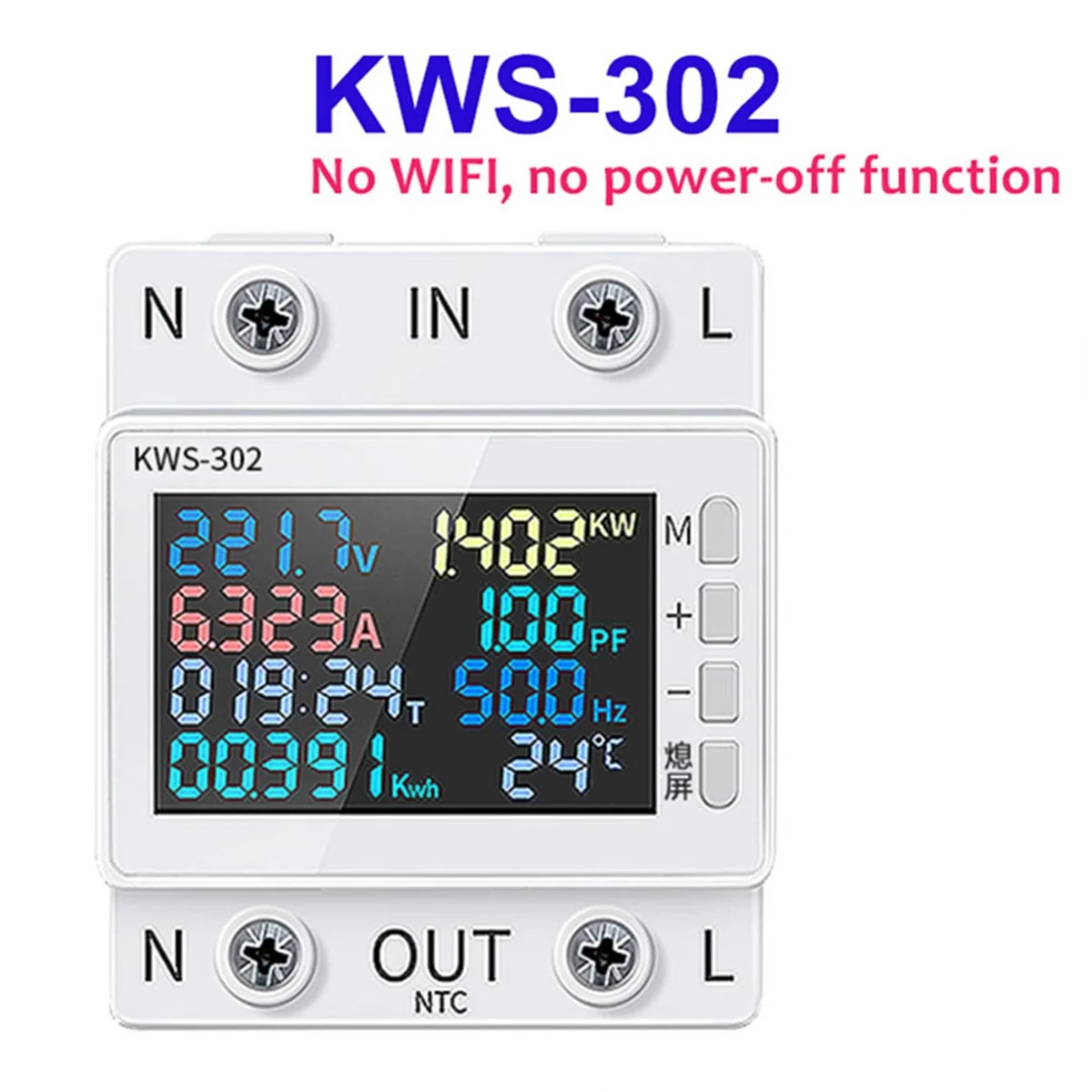 Tuya No WiFi Power Meter Color Screen 2P Multifunction AC Energy Meter Mobilephone Remotely APP Control 170-300V/63A -B