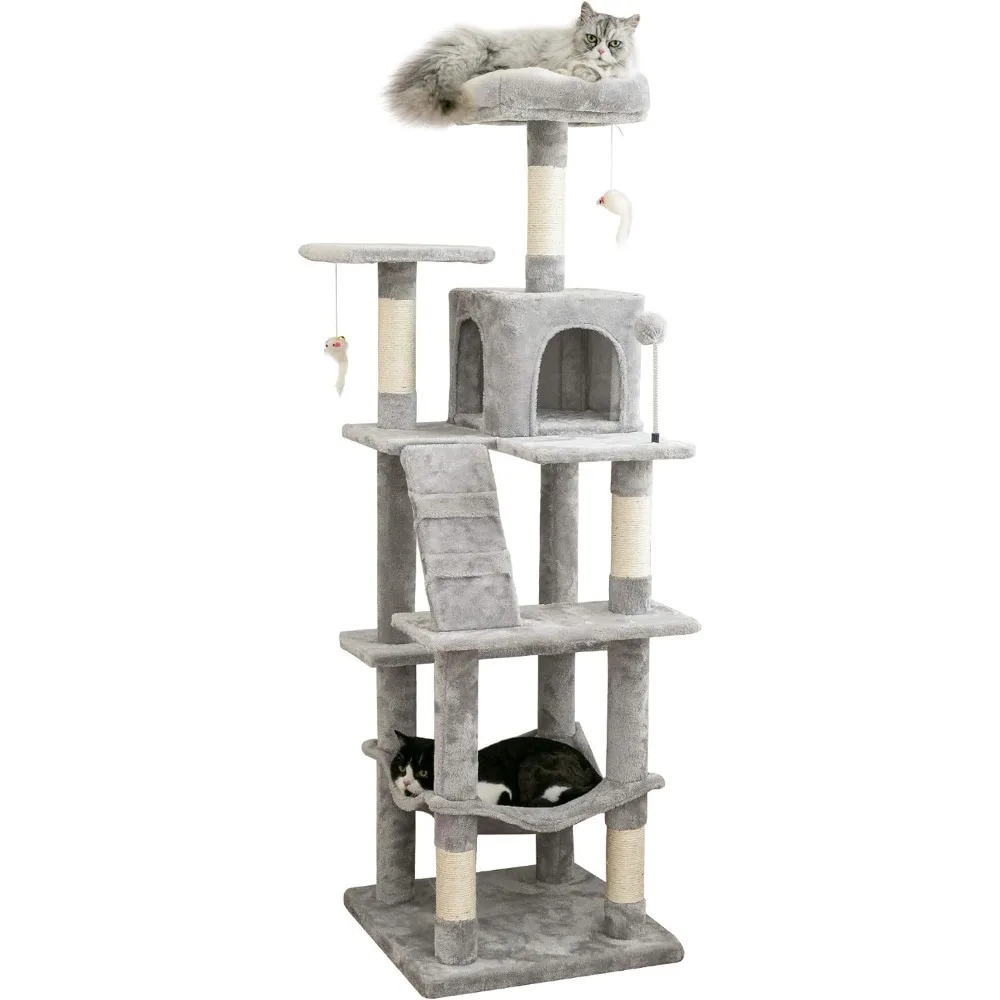 

MWPO 63.8 inches Multi-Level Cat Tree for Large Cats with Sisal-Covered Scratching Posts, Padded Platform, Hammock and Condo,Sta