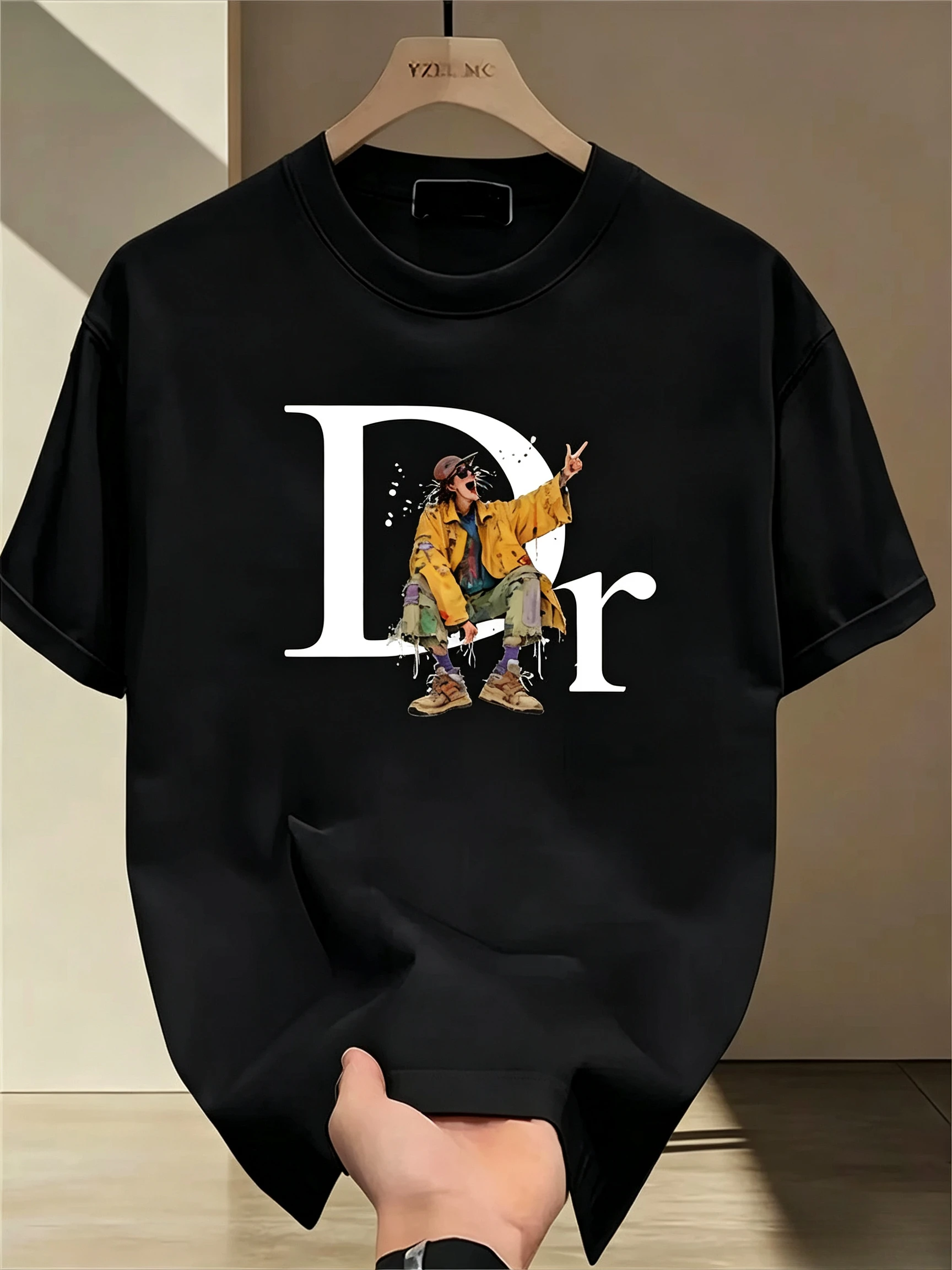 High-Quality T-Shirts Fashionable Trendy Stylish Letter Dr with Street Character Graphic Tee Cotton Perfect Summer Casual Style