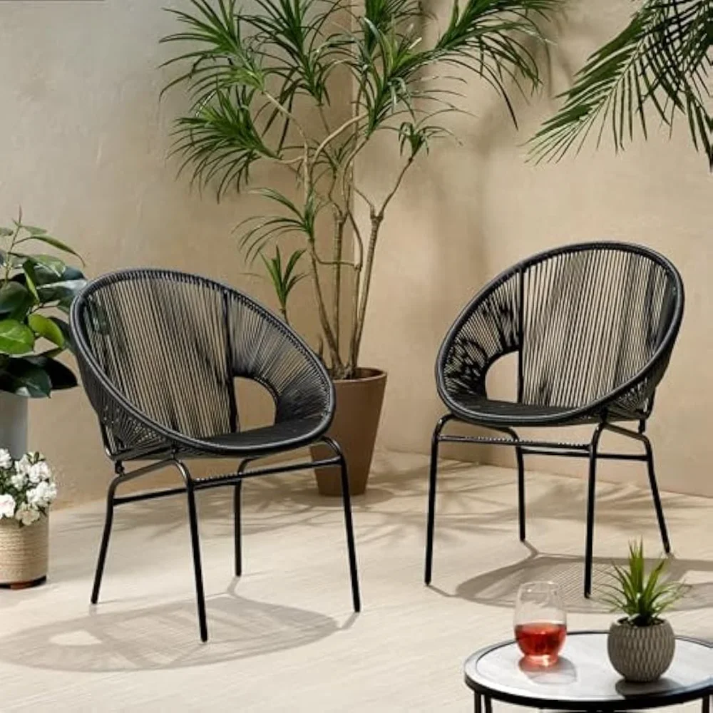 

Outdoor Modern Faux Rattan Club Chair, Bistro Outside Chairs Set of 2, Stackable Cafe Arm Chairs, All-Weather Conversation Bistr