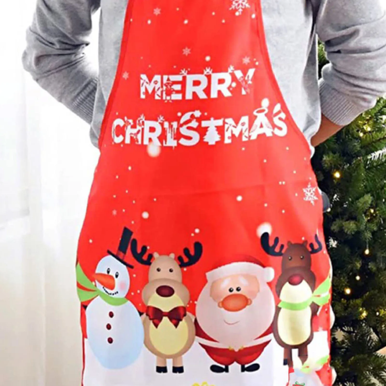 Kitchen Christmas Cooking Apron Cartoon Snowman Satas Claus Decorations Women Men Waterproof Xmas Party Baking Accessories