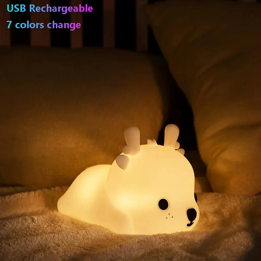 HPH LED Night Light Cute Whale Cartoon Silicone Table Lamp Children Touch Sensor RGB Ambient Light for Bedroom Christmas Gift