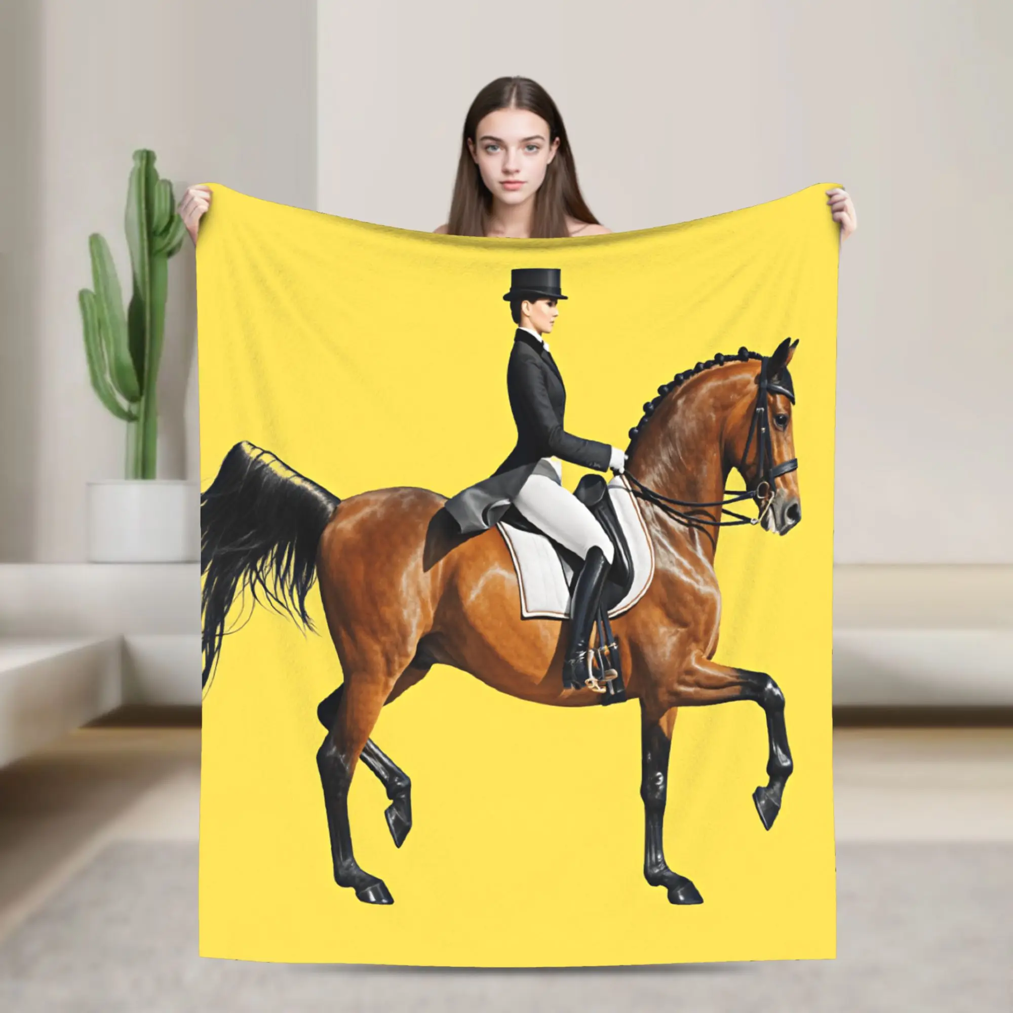Equestrian Flannel Blanket Girls  Cozy Throw Blanket Winter Living Room Bedspread Sofa Bed Cover