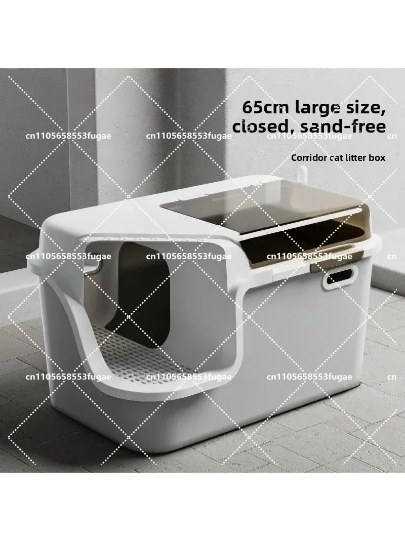 Fully Enclosed Corridor Type Cat Litter Box Anti-Splash Deodorizing Flip Cover Heightened Design Cat Toilet for Pets