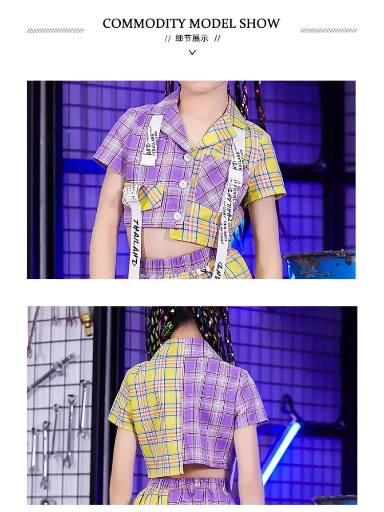 Kinder Hip Hop Crop Top Plaid Street Dance Rock Mädchen Band Falten Röcke Teenager Jazz Coole Kostüme Kind Streetwear Kleidung Set