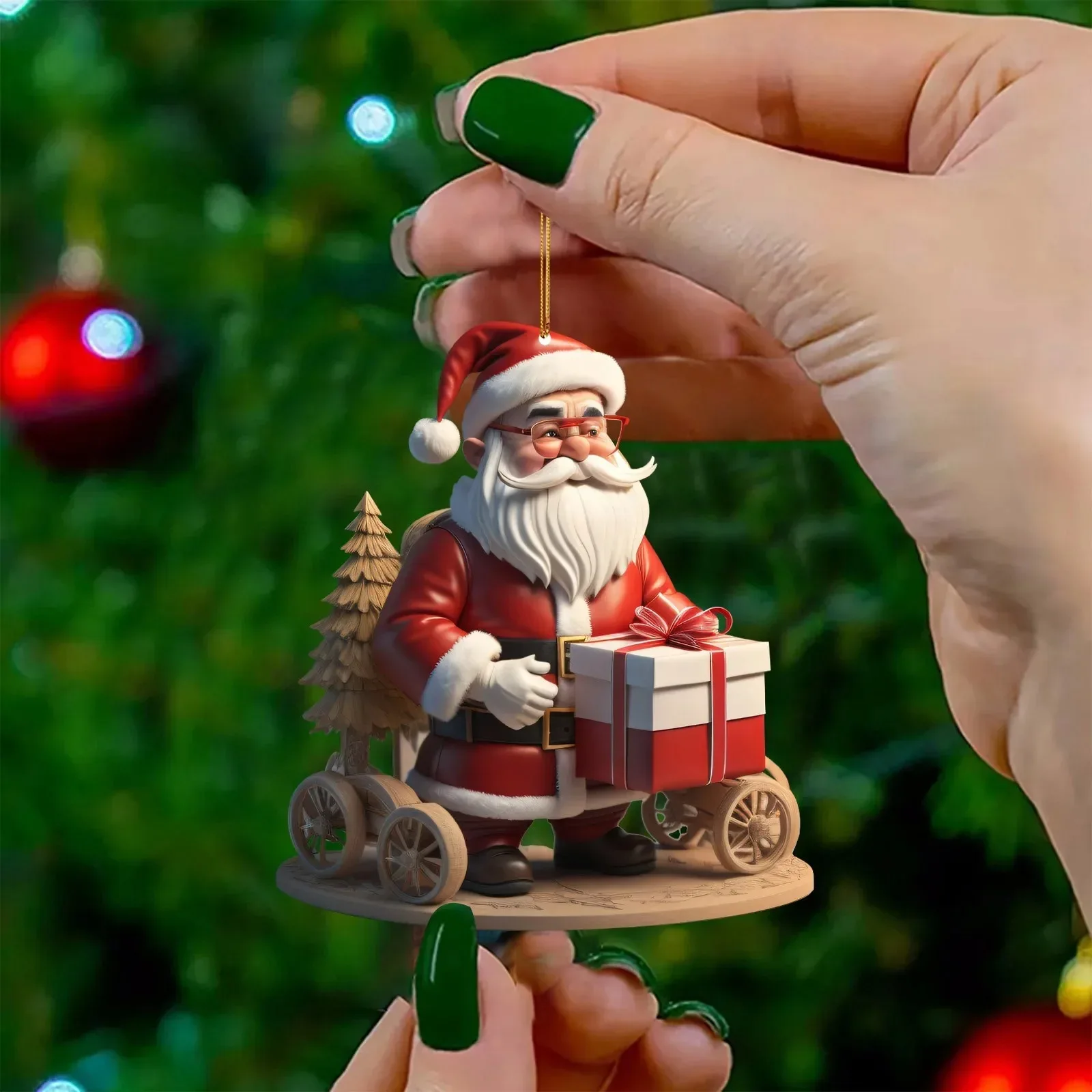 1Pcs 2D Cartoon Mini Santa Claus Christmas Tree Decoration Hanging Pendant Holiday Old Man Decorations Xmas Hanging Accessories