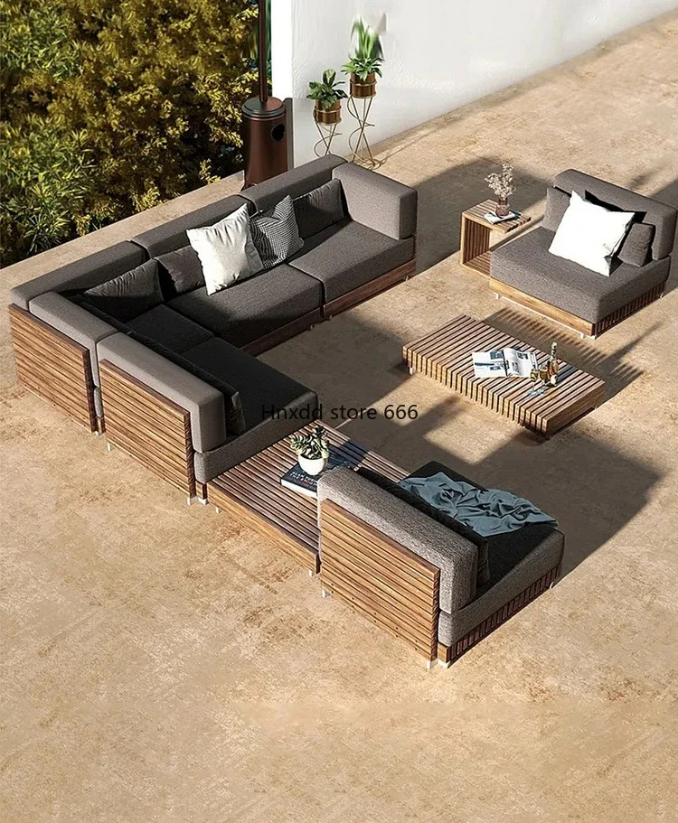 Outdoor teak sofa old outdoor courtyard open-air leisure chair anti-corrosion and sun protection solid wood furniture