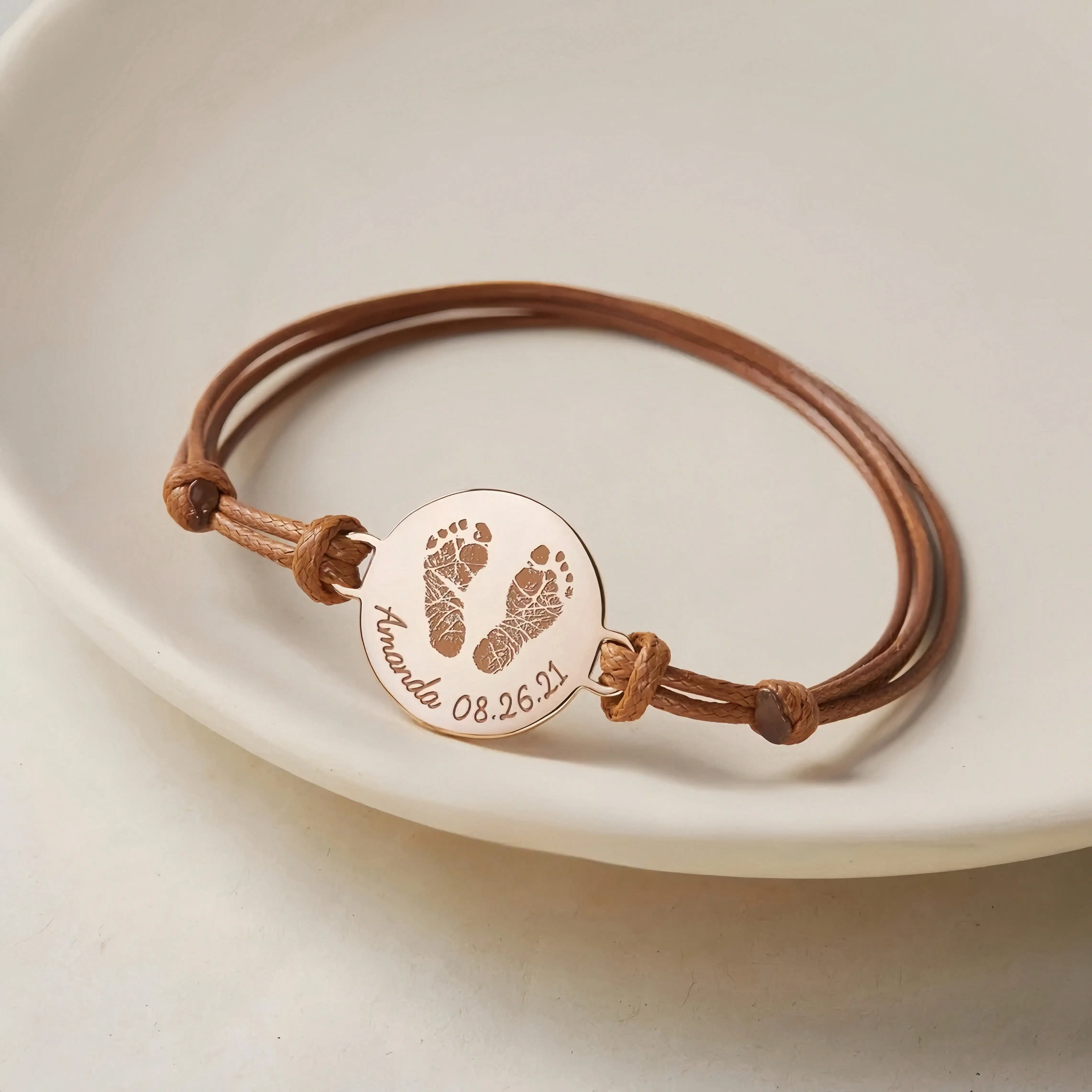 DOREMI مخصص الطفل سوار شخصية حبل قابل للتعديل منحوتة الطفل البصمة بصمة مجوهرات من صلب لا يصدأ للرجال أمي