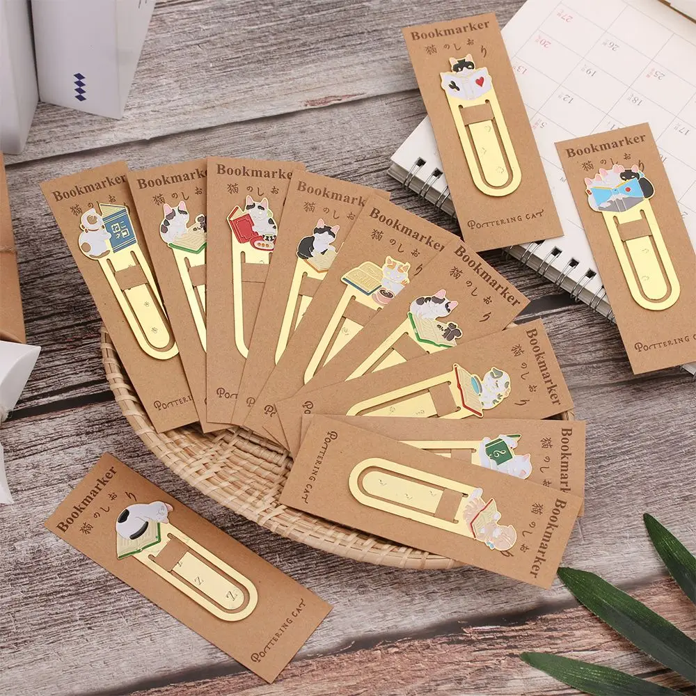 New Cute Cats Reading Book Gold-plated Metal Bookmark Cartoon Animals Bookmark Gift Stationery Book Folder School Supplies Gift