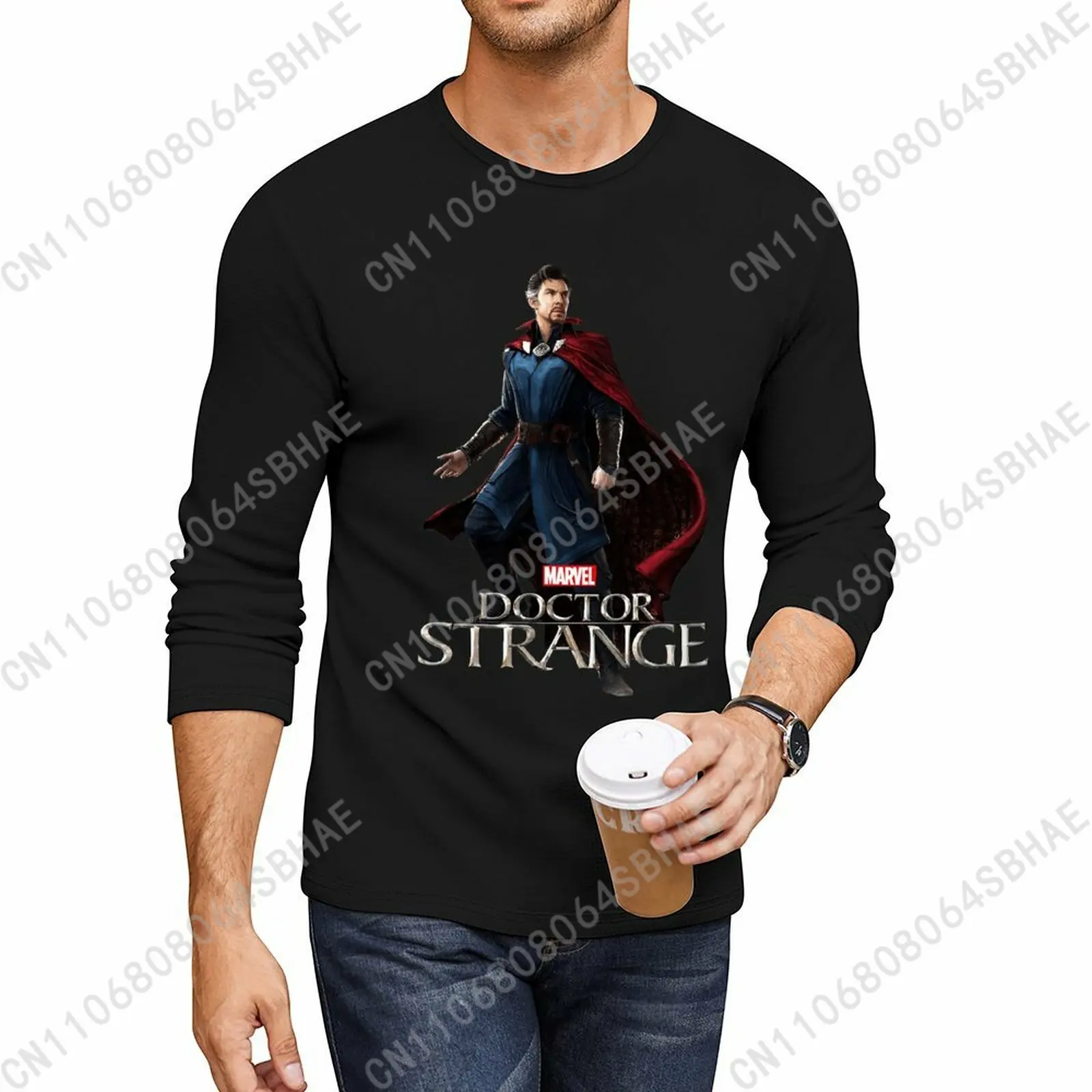 

Marvel Doctor Strange Custom Long Sleeve Tee Men Crewneck Casual T-Shirt Spring Fall Lightweight Cotton Top Daily Cosplay