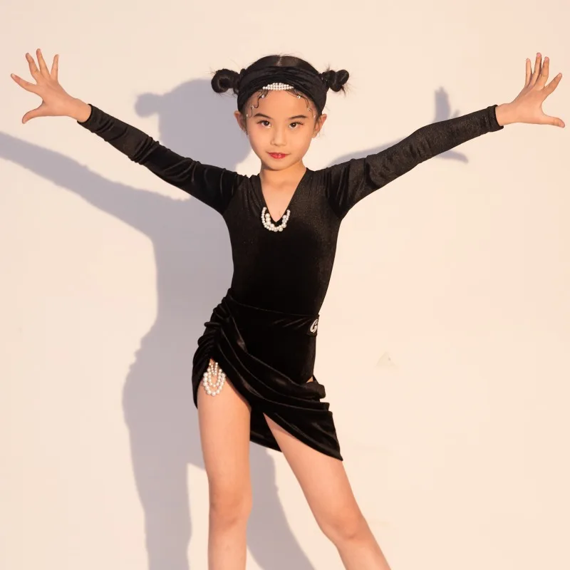 Advanced Latin Dance Dress 2024 New Girls' Practice Performance Dress Children's Dance Split Set 라틴댄스복