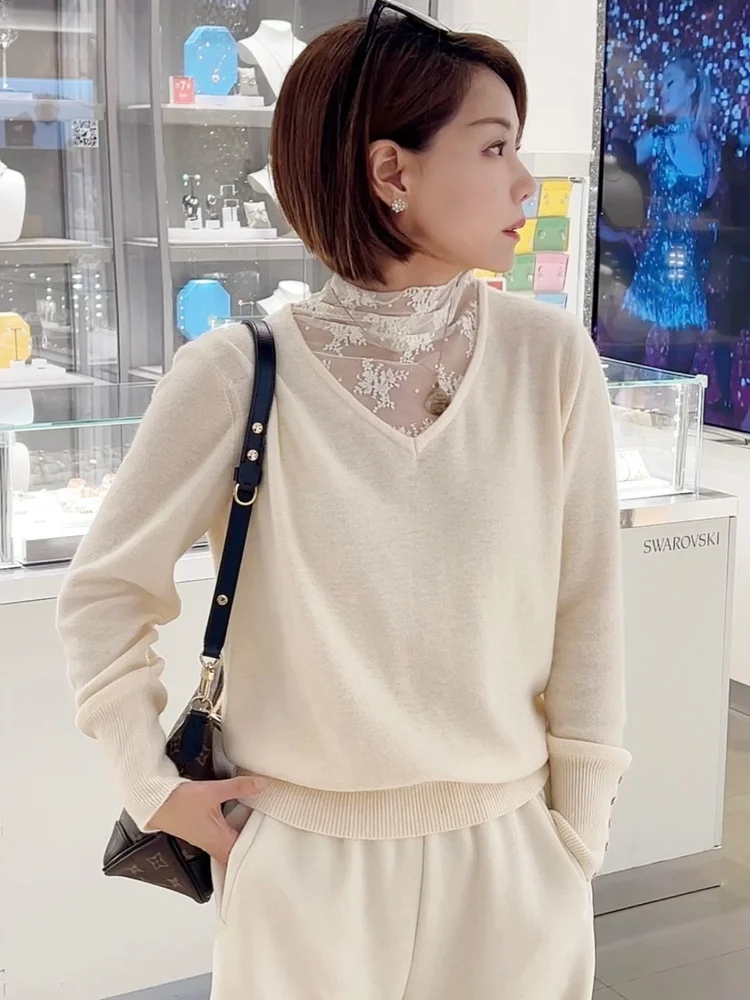 

Women's Lace Knitted Wool Base irt Y206 Winter New Sle Regular Fit Soft Medium Ladies' Premium Faion Knitwear
