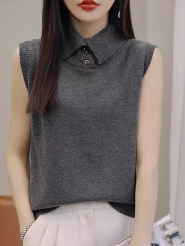 

Свободный вязаный шерстяной жилет женский, модный, для многослойных образов, с открытым воротником, весна-осень, из полиэфирного волокна, универсальный, производство Китай