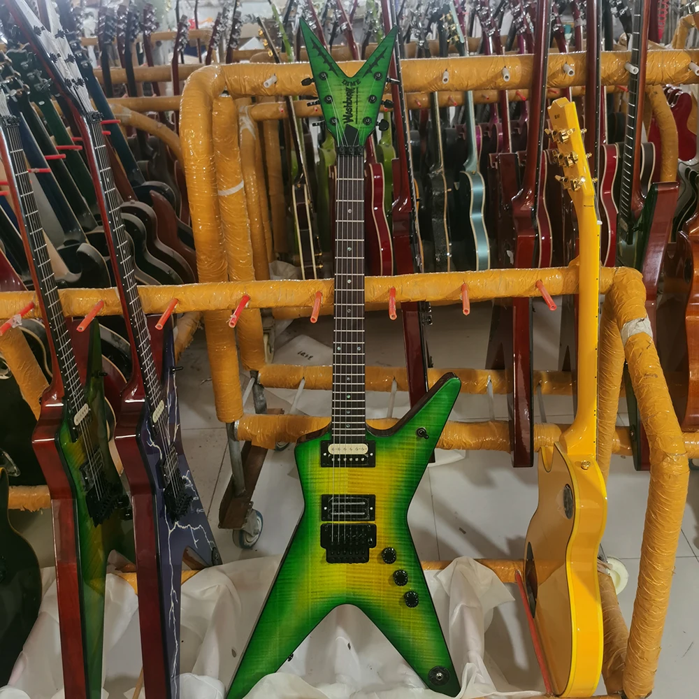 OEM electric guitar WASHBURN DIME Flame Maple top, Floyd rose vibrato, green circle yellow, in stock