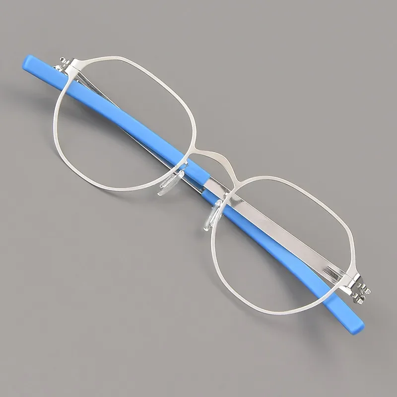 Germany Brand Round Blue Eyeglasses No Fading Small Leg Screwless Glasses Frame Men Women Handmade Ultralight Spectacles Theda