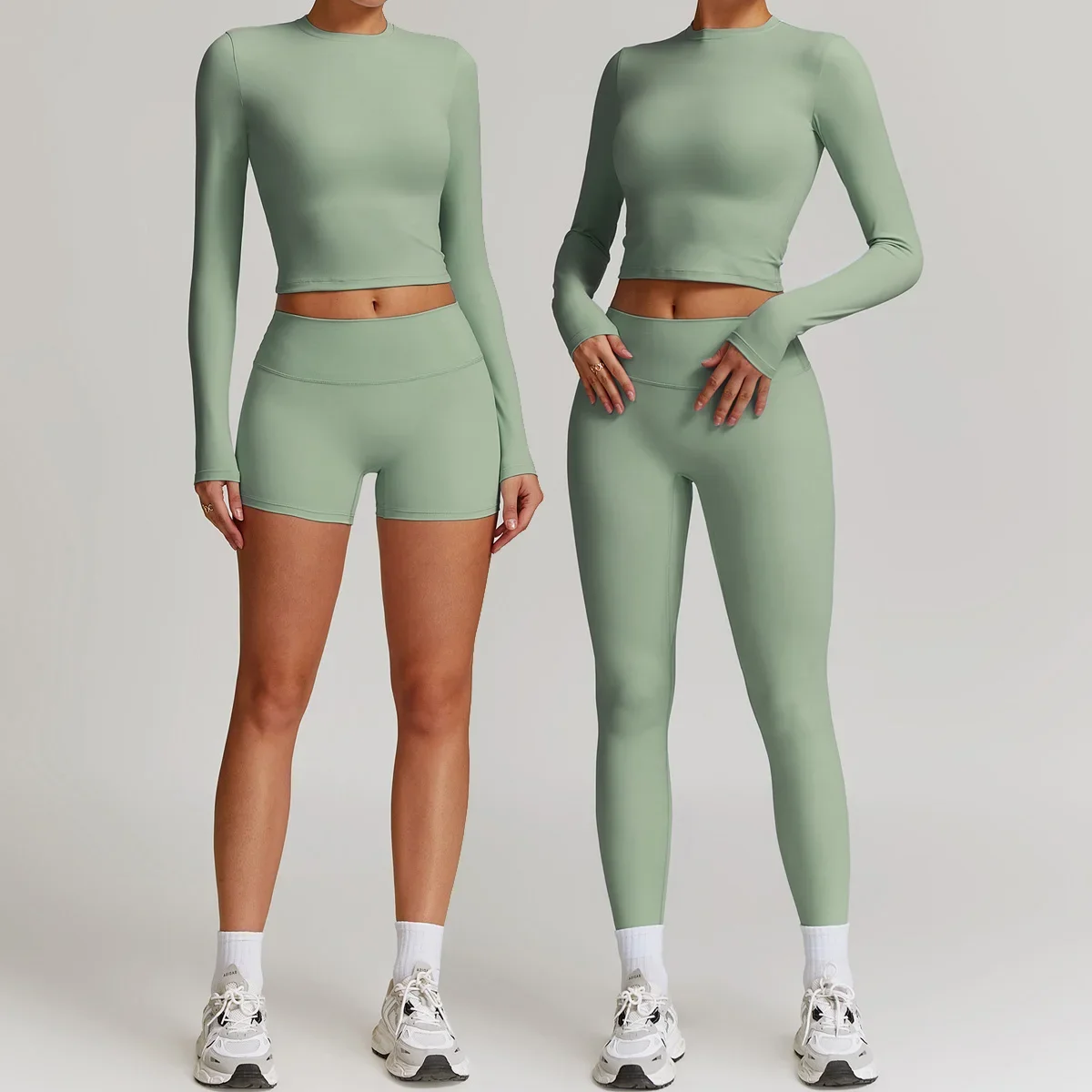

New 2PCS Yoga Set Seamless Women Short Sleeve Top High Waist Leggings Workout Clothes Sports Fitness Gym Long Sleeve Shorts Suit