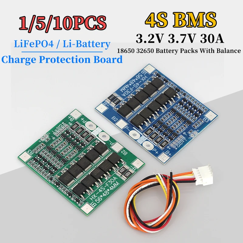 1/5/10Pcs BMS 4S 3.2V 3.7V 30A LiFePO4 / Li-Battery Charge Protection Board 12.8V 14.4V 18650 32650 Battery Packs With Balance