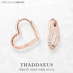 Rose Gold Heart Hoop Earring Brand New Winter Fine Jewerly For Women Romantic Gift In Real 925 Sterling Silver
