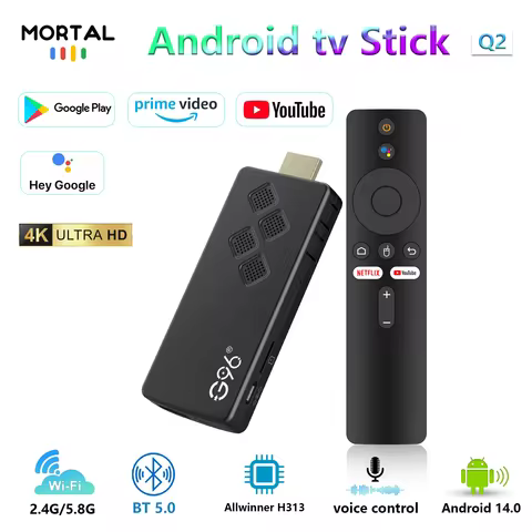 Smart Android TV G96 TV Stick Android 14 Q2 4K Allwinner Google Voice H313 Wifi6 HDR 10 BT5.0 NETFLIX Games Media Player Box