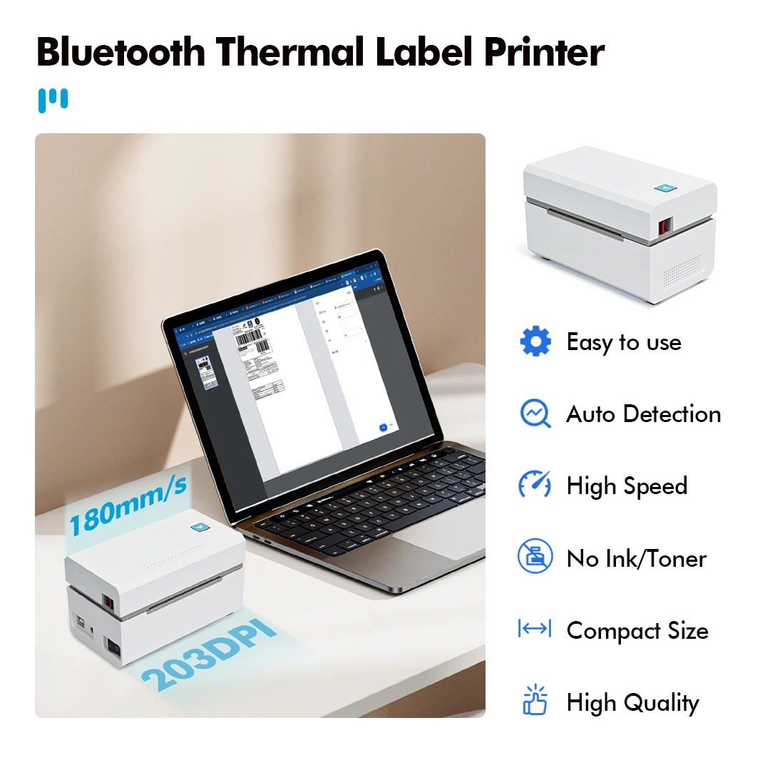 Imagem -03 - Impressora de Etiquetas Autoadesivas de Papel Térmico Portátil Bluetooth e Usb Reconhecimento de Etiquetas Automático 80 mm 203dpi