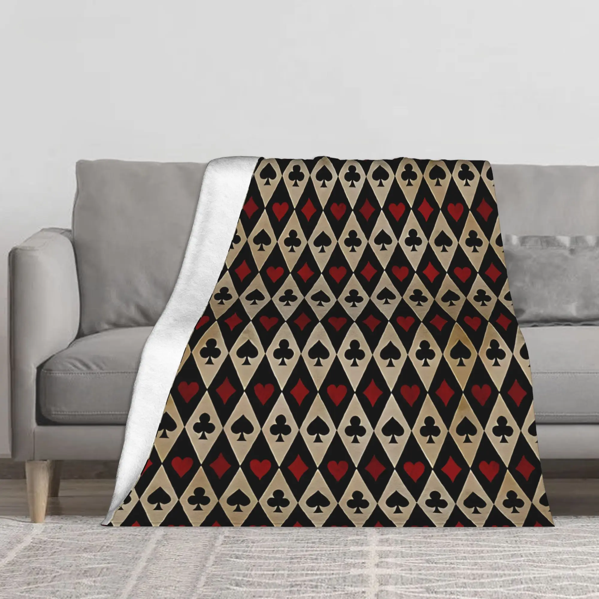 1PC Deck Of Cards Playing Cards Pattern Blanket Throw Super Cosy Plush Living Room Sofa