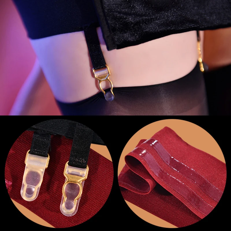 1 para rozciągliwych pierścieni na nogi z opaską na udo Metalowe klipsy Kolokacja Wąż Pas do pończoch z antypoślizgową opaską silikonową do pończoch